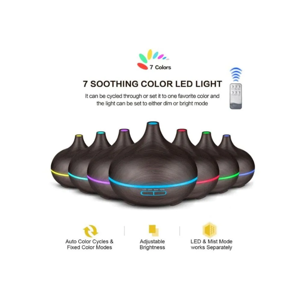 500ml Ultrasonic Essential Oil Humidifier with Remote, LED Light, and Music Diffuser