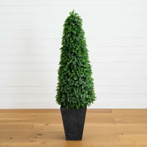 57” Eucalyptus Topiary Artificial Tree in Slate Planter (Indoor/Outdoor)