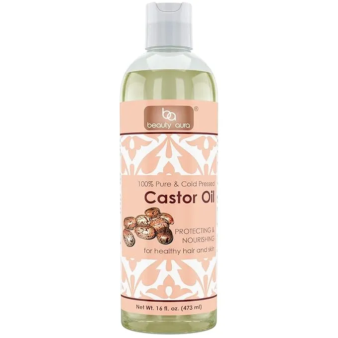 Beauty Aura Castor Oil | 100 % Pure & Cold Pressed | 16 Fl. Oz (473 ml)