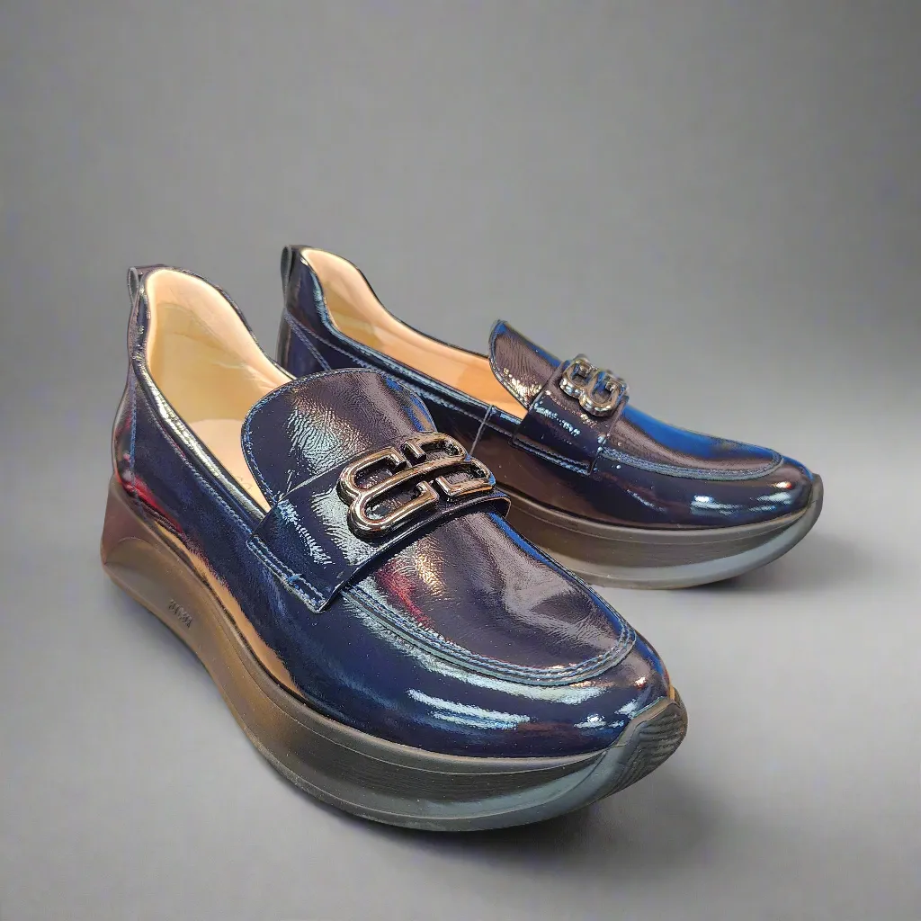 Bioeco Sporty Loafer Navy Patent Leather Slip On 6754