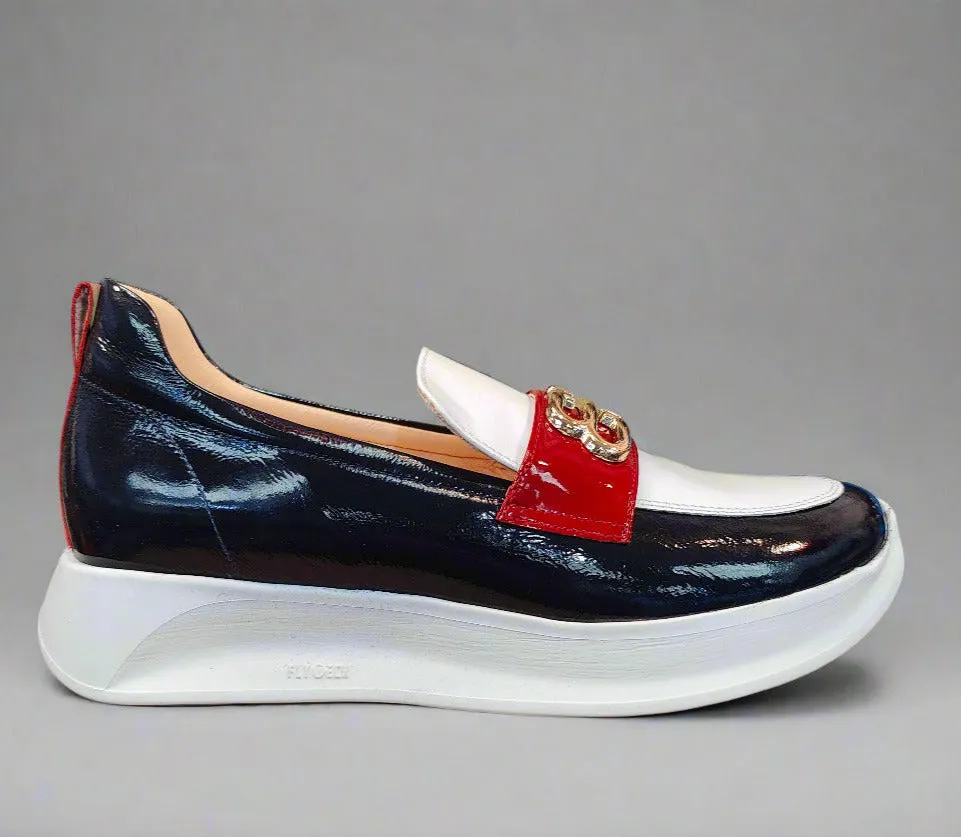 Bioeco Sporty Loafer Red/Navy/White Patent Leather Slip On 6754