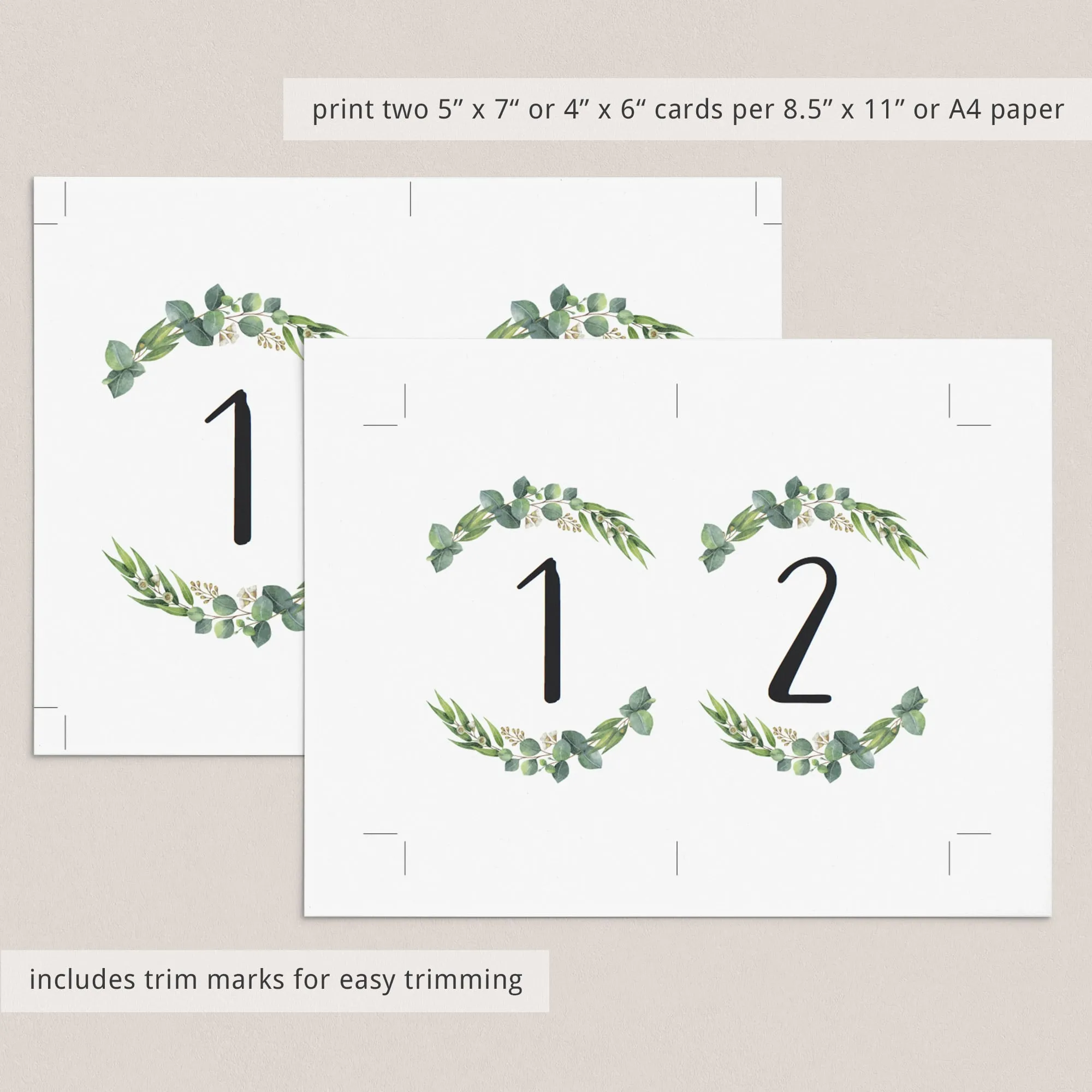 Botanical Table Numbers Template Instant Download