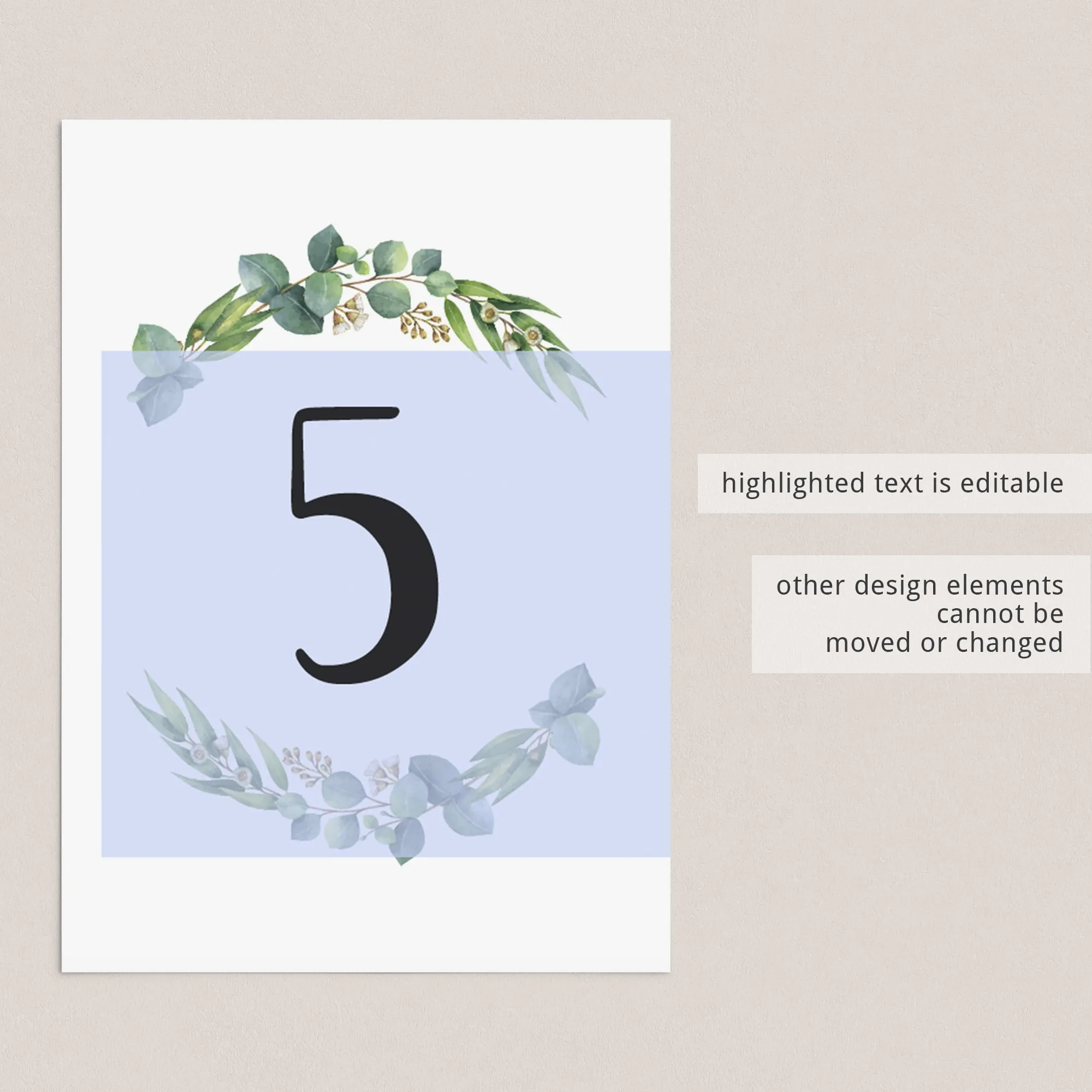 Botanical Table Numbers Template Instant Download