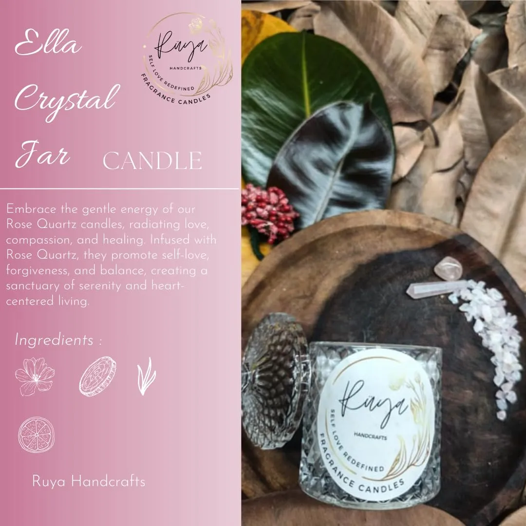 Ella Crystal Jar Single Wick Rose Quartz Stone Candle | Crafted to Radiate Love, Compassion, and Emotional Healing | Drunkenness and The Comforting Scent Love Spell (Lush Nodes)