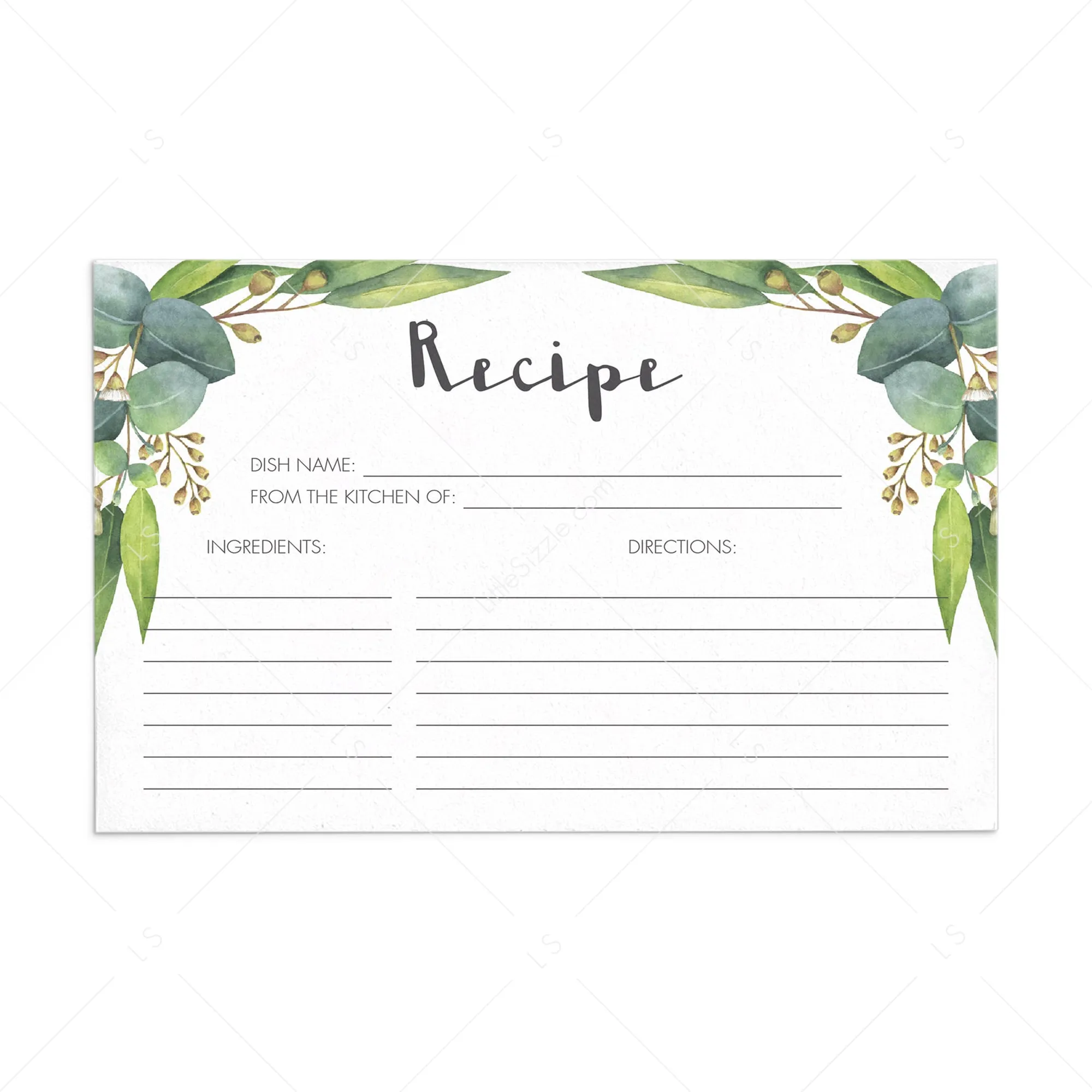 Eucalyptus Leaves Recipe Card Instant Download PDF