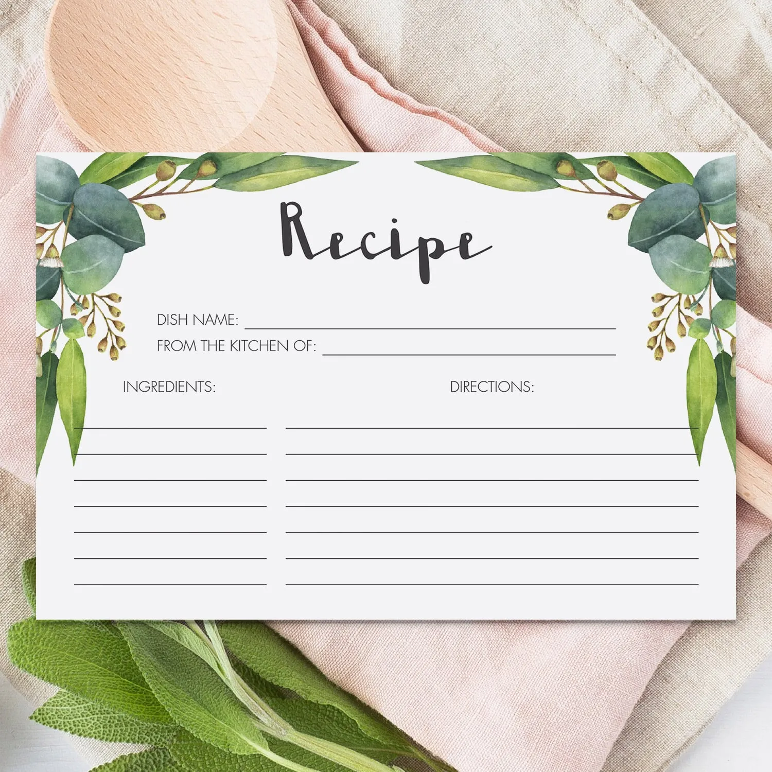 Eucalyptus Leaves Recipe Card Instant Download PDF