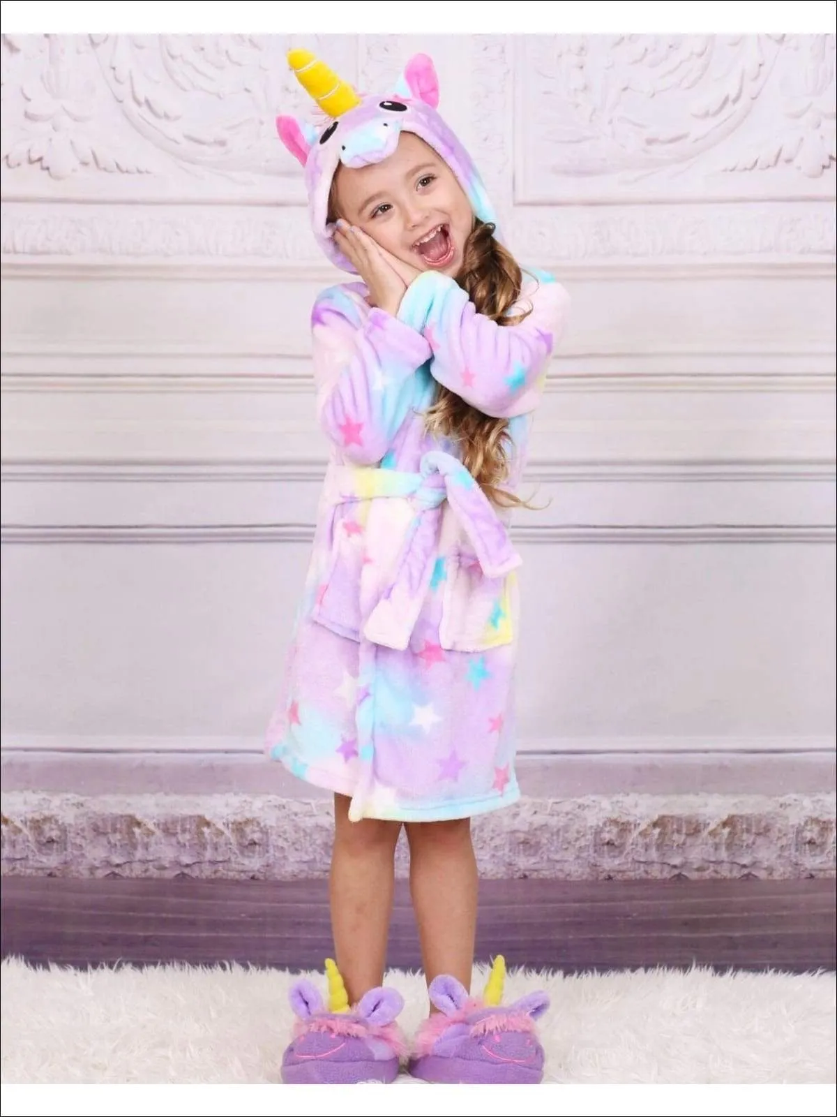 Girls Lavender Unicorn Star Print Bathrobe