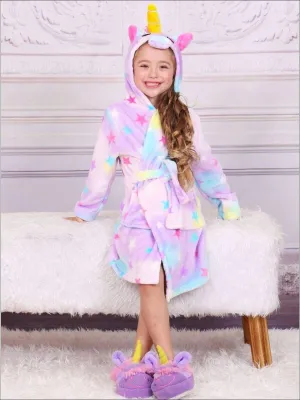 Girls Lavender Unicorn Star Print Bathrobe