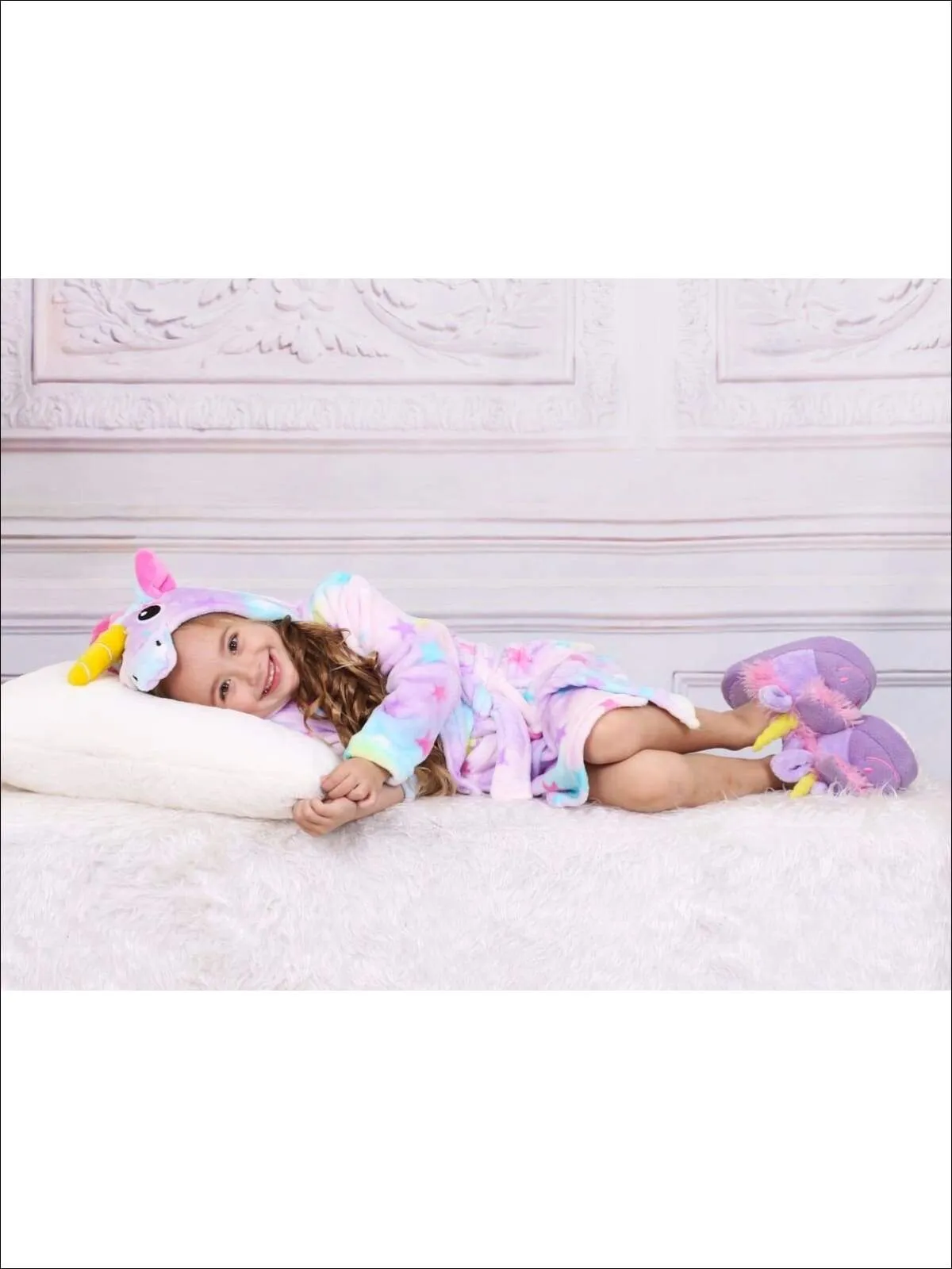 Girls Lavender Unicorn Star Print Bathrobe