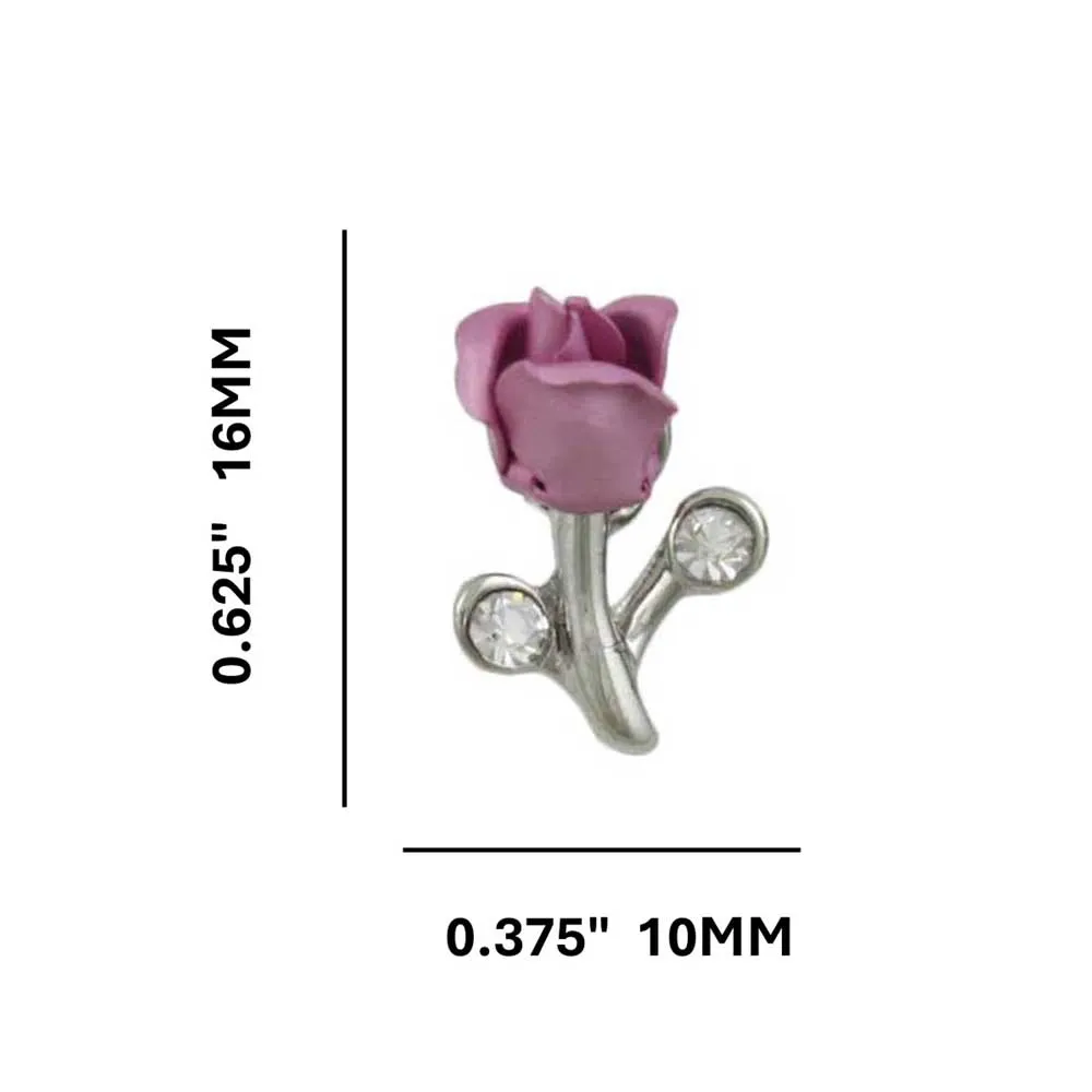 Lavender Rose Bud with Crystal Pierced Earring - PRL105SEP