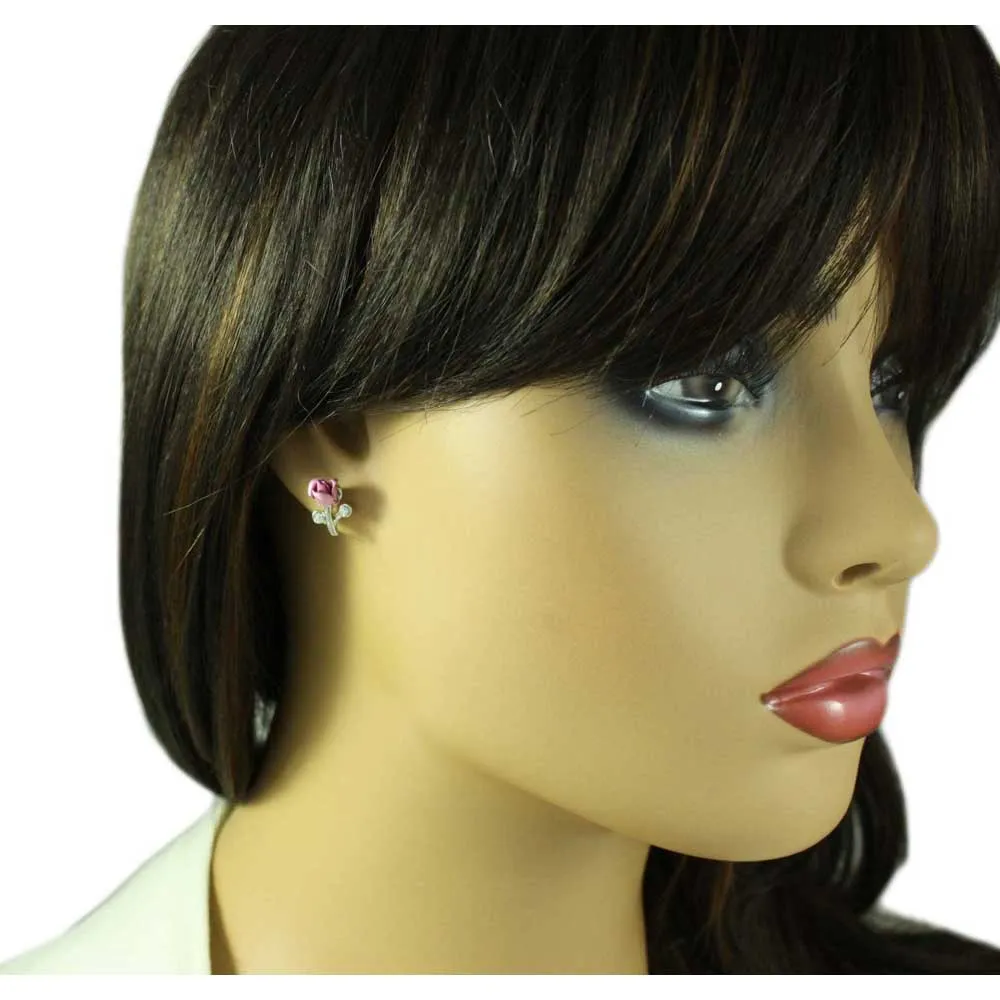 Lavender Rose Bud with Crystal Pierced Earring - PRL105SEP