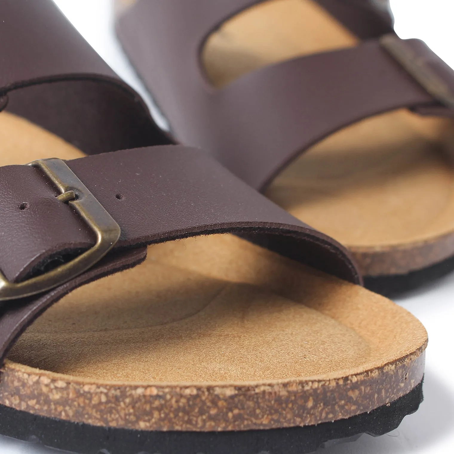 Marbella Vegan Leather Slip On Cork Sandal - Brown