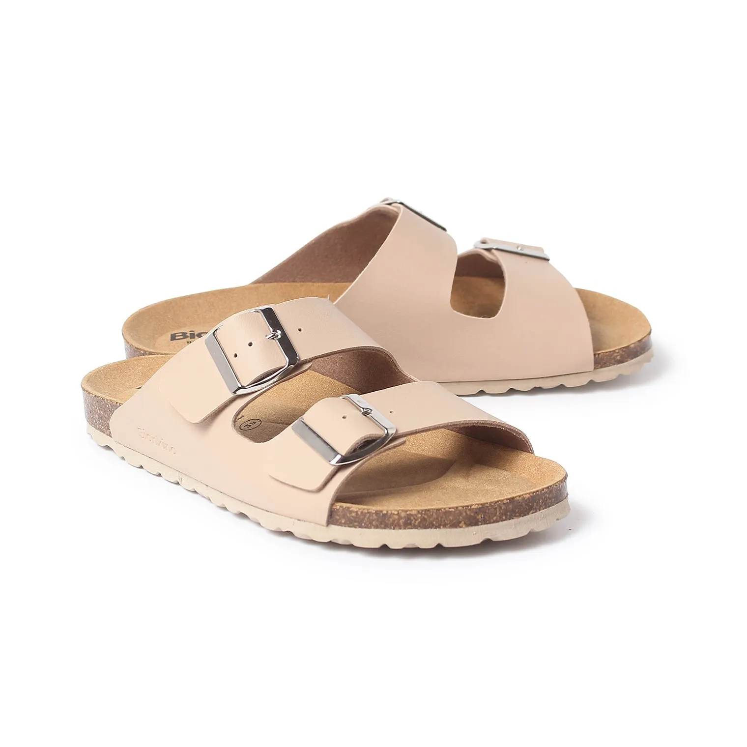 Marbella Vegan Leather Slip On Cork Sandal - Nude