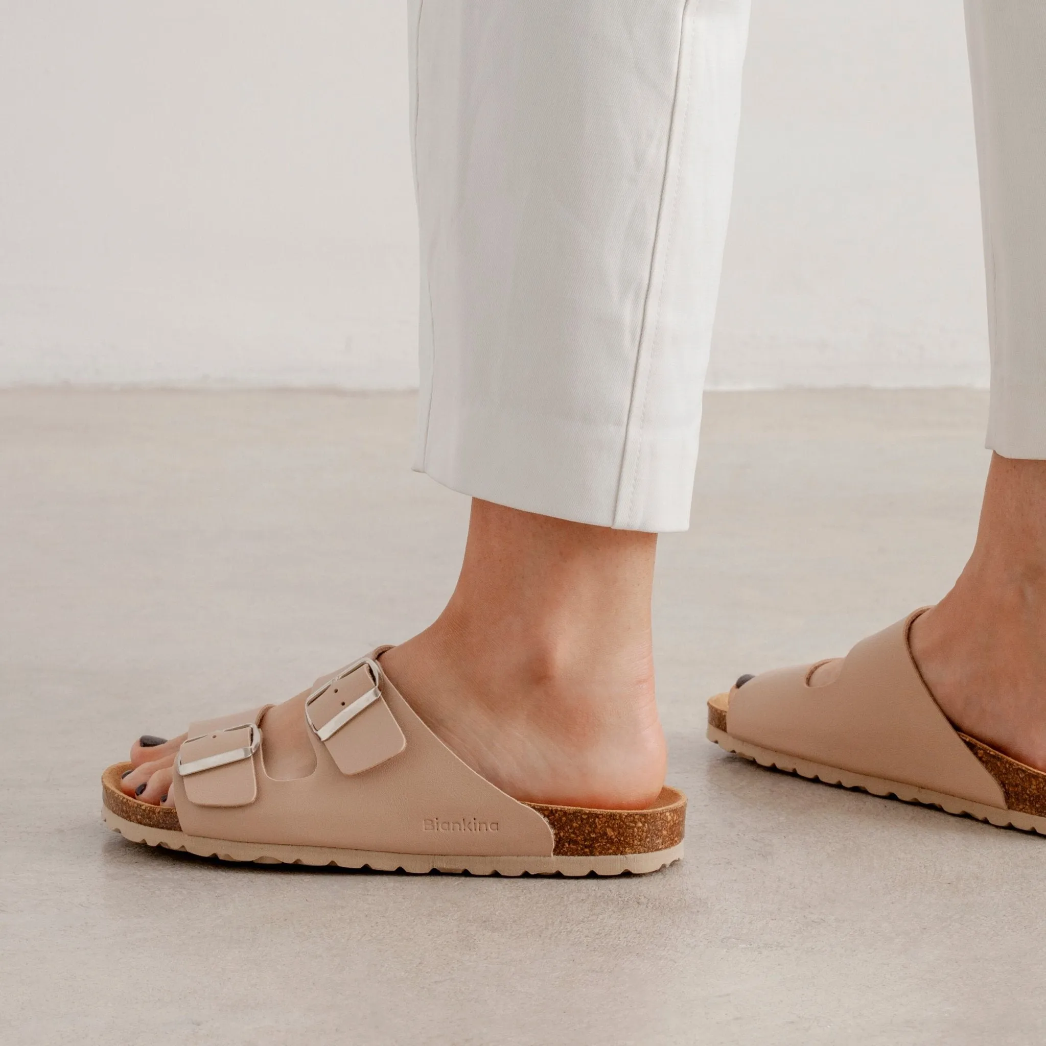 Marbella Vegan Leather Slip On Cork Sandal - Nude