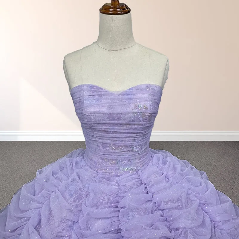 Organza Ball Gown Sweetheart Lavender Pleats Party Dress