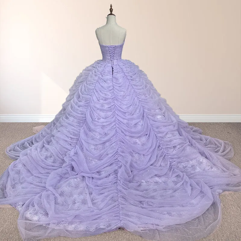 Organza Ball Gown Sweetheart Lavender Pleats Party Dress