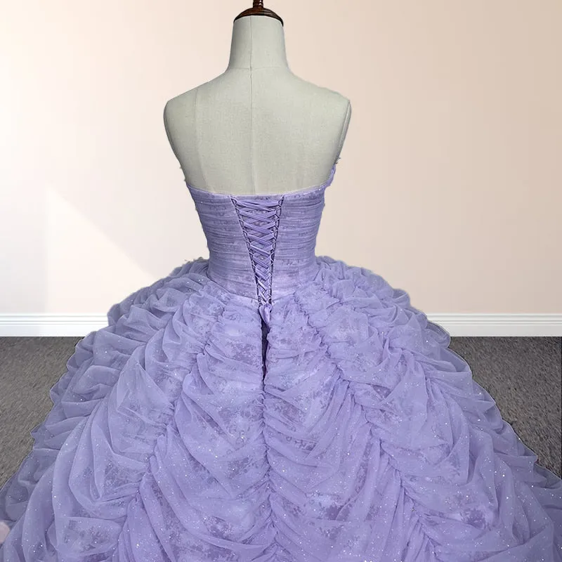 Organza Ball Gown Sweetheart Lavender Pleats Party Dress