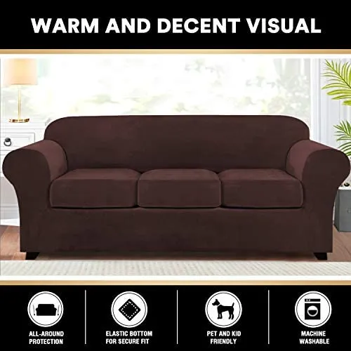 Real Velvet Plush 4 Pieces Sofa Covers for 3 Cushion Couch Covers for Living Room