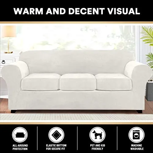 Real Velvet Plush 4 Pieces Sofa Covers for 3 Cushion Couch Covers for Living Room