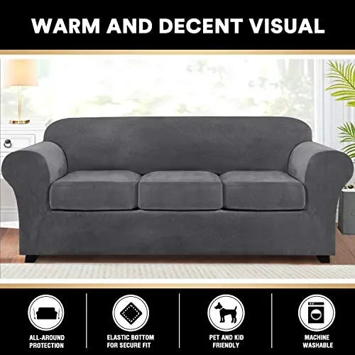 Real Velvet Plush 4 Pieces Sofa Covers for 3 Cushion Couch Covers for Living Room