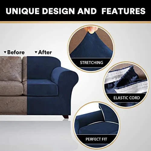 Real Velvet Plush 4 Pieces Sofa Covers for 3 Cushion Couch Covers for Living Room