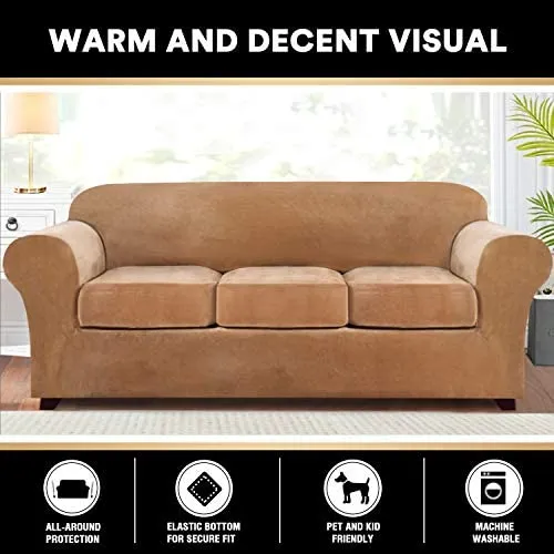 Real Velvet Plush 4 Pieces Sofa Covers for 3 Cushion Couch Covers for Living Room