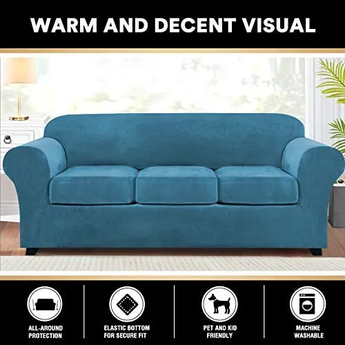 Real Velvet Plush 4 Pieces Sofa Covers for 3 Cushion Couch Covers for Living Room