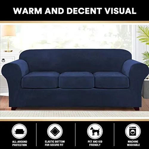 Real Velvet Plush 4 Pieces Sofa Covers for 3 Cushion Couch Covers for Living Room