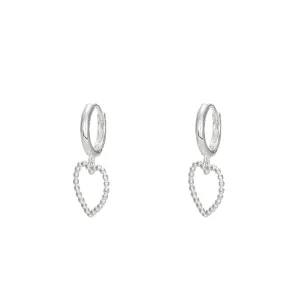 Silver Dangly Bubble Heart Earrings