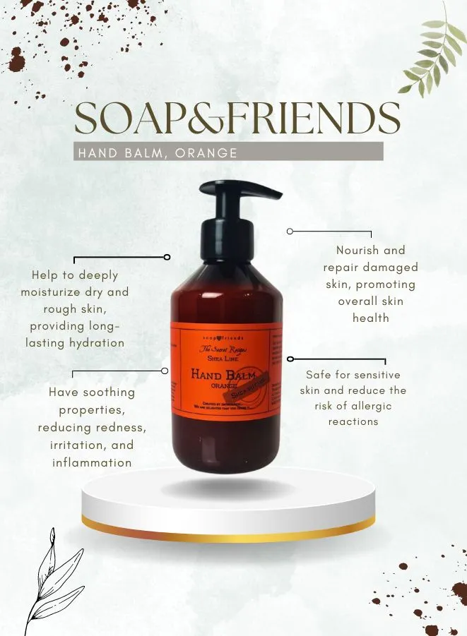 Soap&Friends Moisturizing Hand Balm - Orange, Enriched with Shea Butter, 300 ml