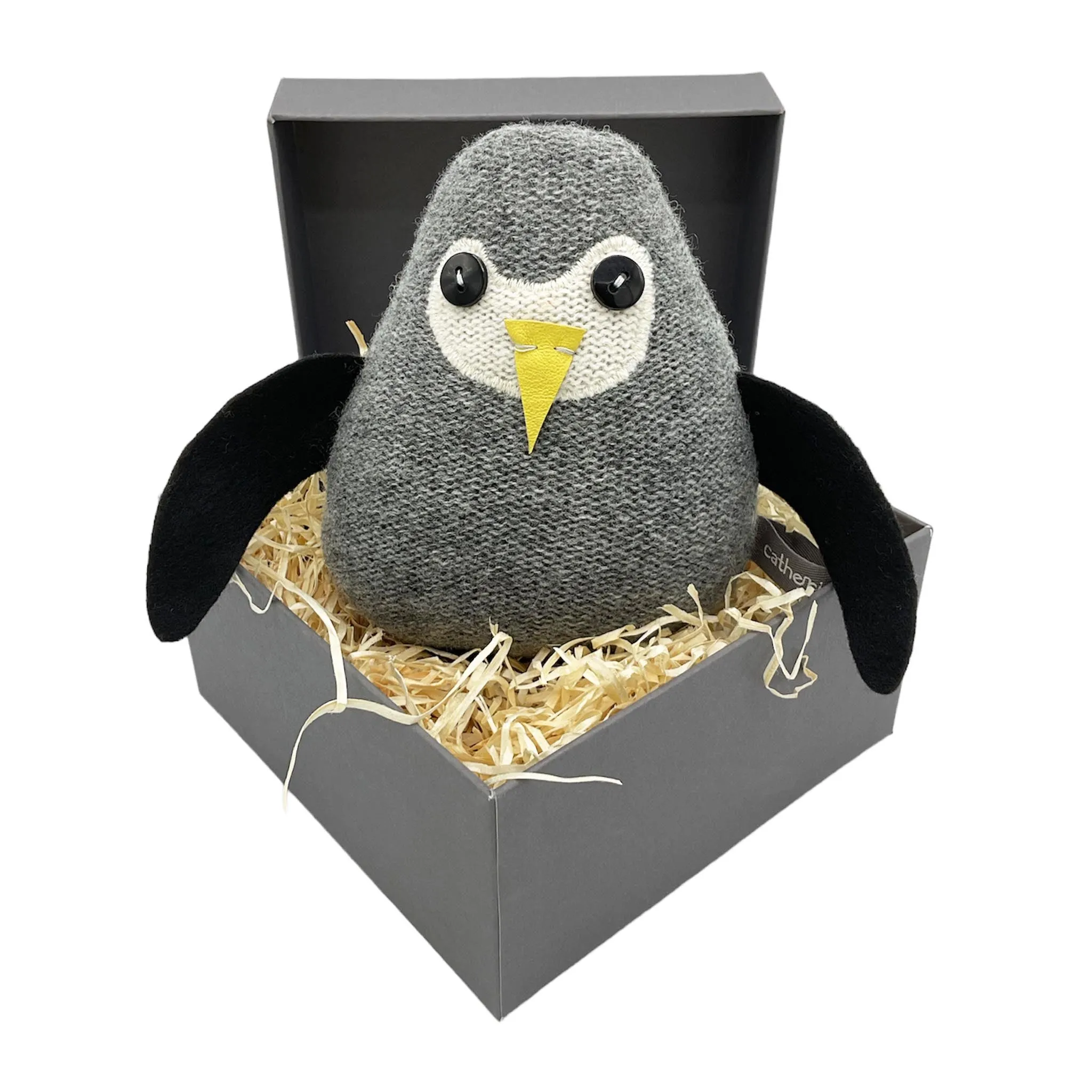 Soft Knitted Grey Penguin Chick With Lavender