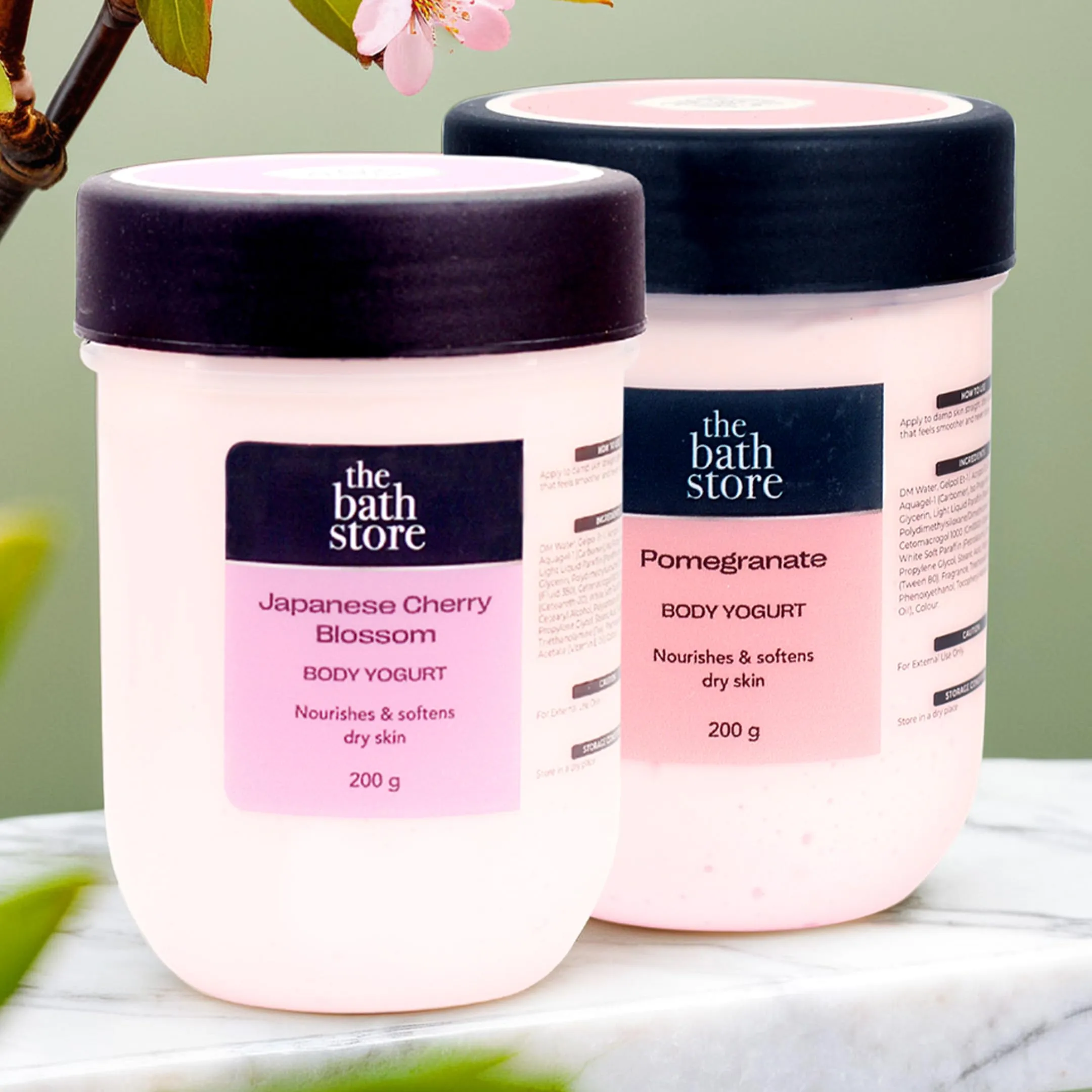 The Bath Store (Japanese Cherry Blossom & Pomegranate) Body Yogurt | Yogurt Moisturizer for Oily Skin & Dry Skin | Yogurt Body Lotion for Women & Men | For Hydrating Smooth Skin 200gm (pack of 2)