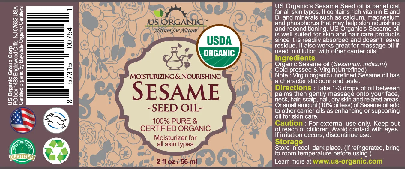 US Organic Sesame Seed Oil, 100% Pure Certified USDA Organic