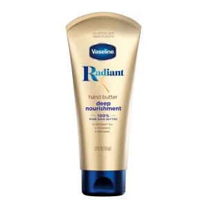 Vaseline Radiant X Deep Nourishment Hand Butter 100% Pure Shea Butter, with Coconut Oil, Vitamin C, & Peptides, 3.4 oz