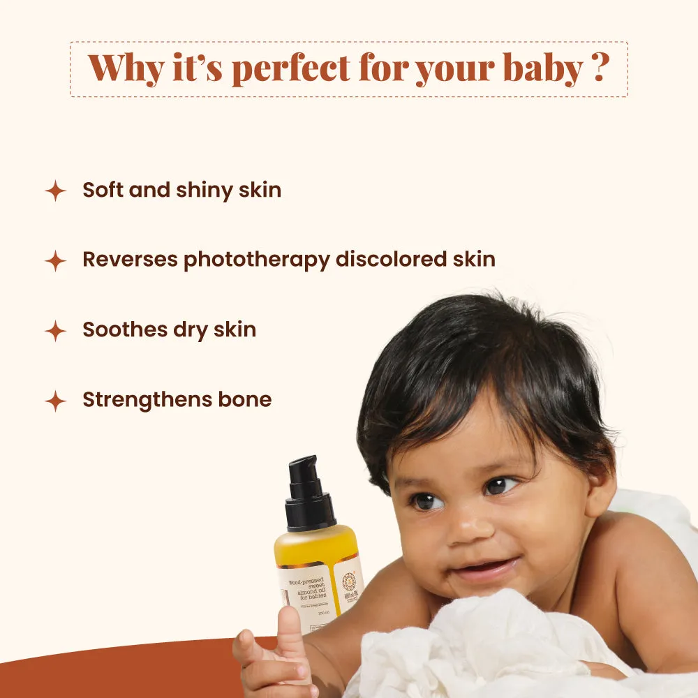 Wood-Pressed Sweet Almond Oil For Babies | Healthy & Glowy Baby Skin  | 0  m | 100 ml