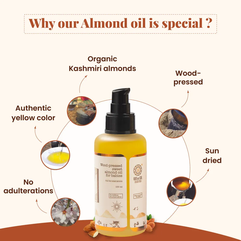 Wood-Pressed Sweet Almond Oil For Babies | Healthy & Glowy Baby Skin  | 0  m | 100 ml